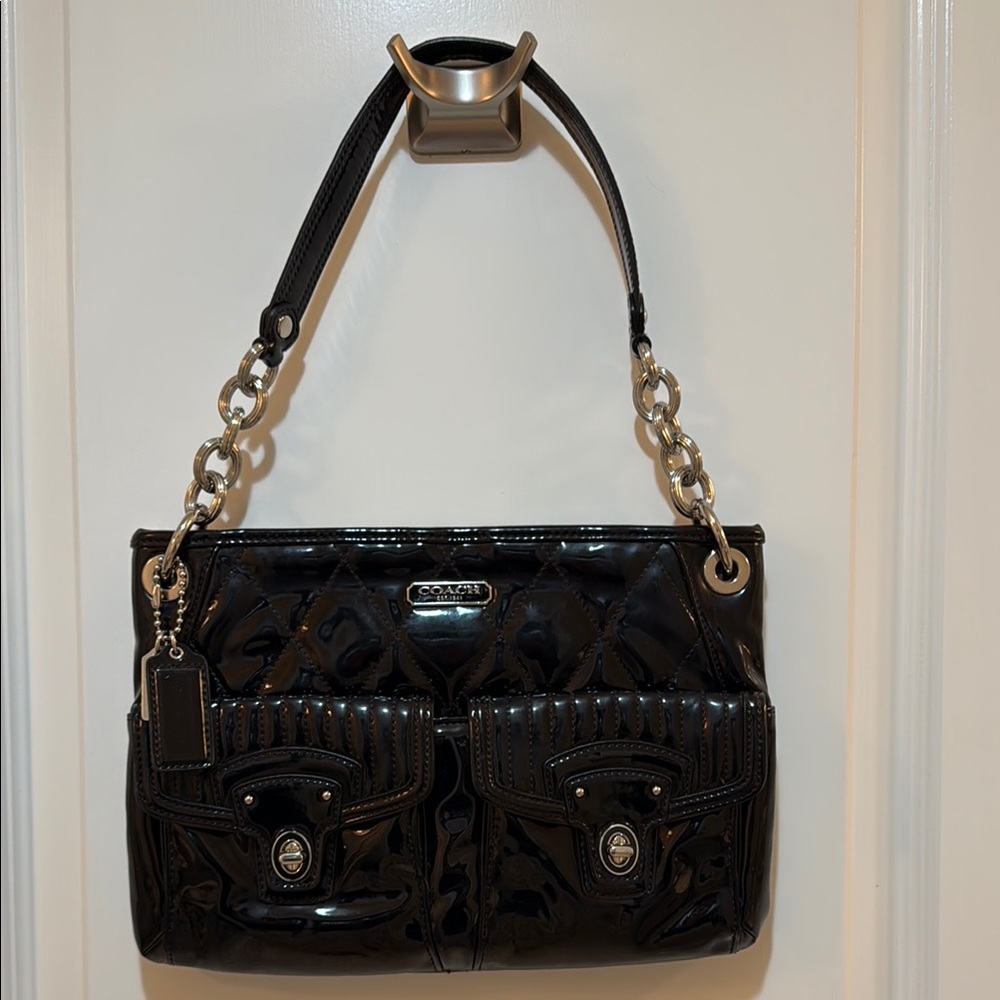 Coach Black Quilted Patent Leather Shoulder Bag